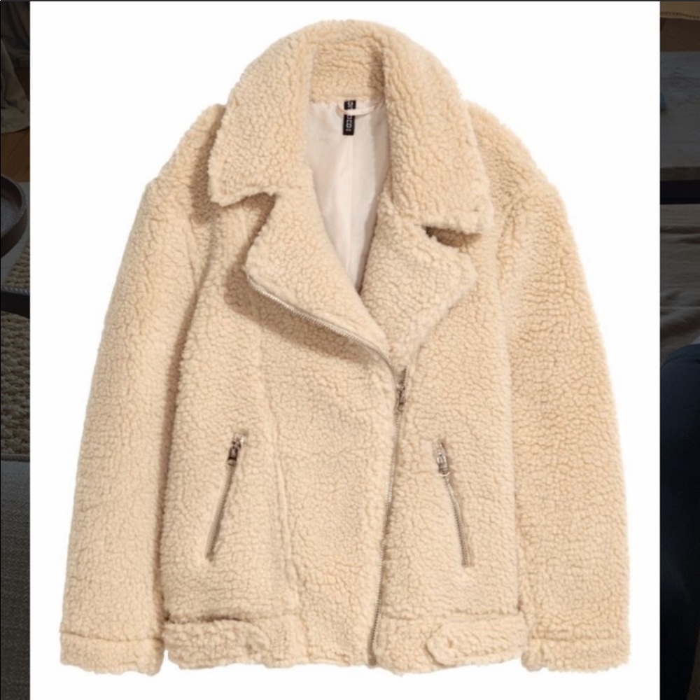 H&M Moto Teddy/Faux Shearling Jacket Size 8 - Picture 2 of 9